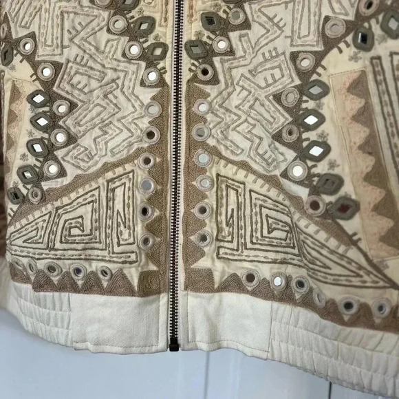 We The Free Embroidered Jacket - Boho Beaded Cotton Zip-Up - size Large - Picture 6 of 14
